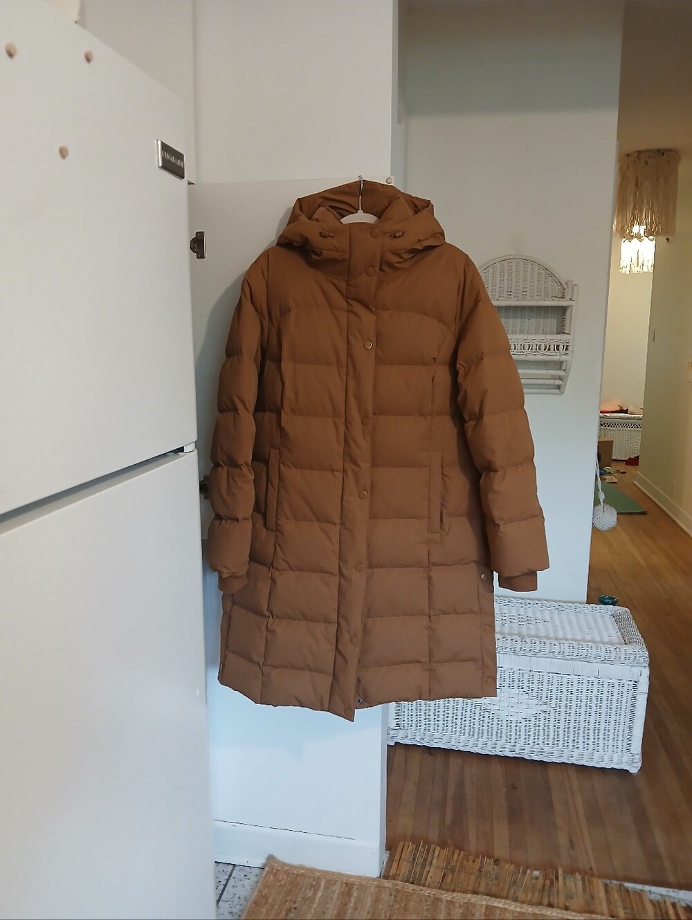 Mondetta Women's Long Down Fill Puffer Coat with Hood - Brown